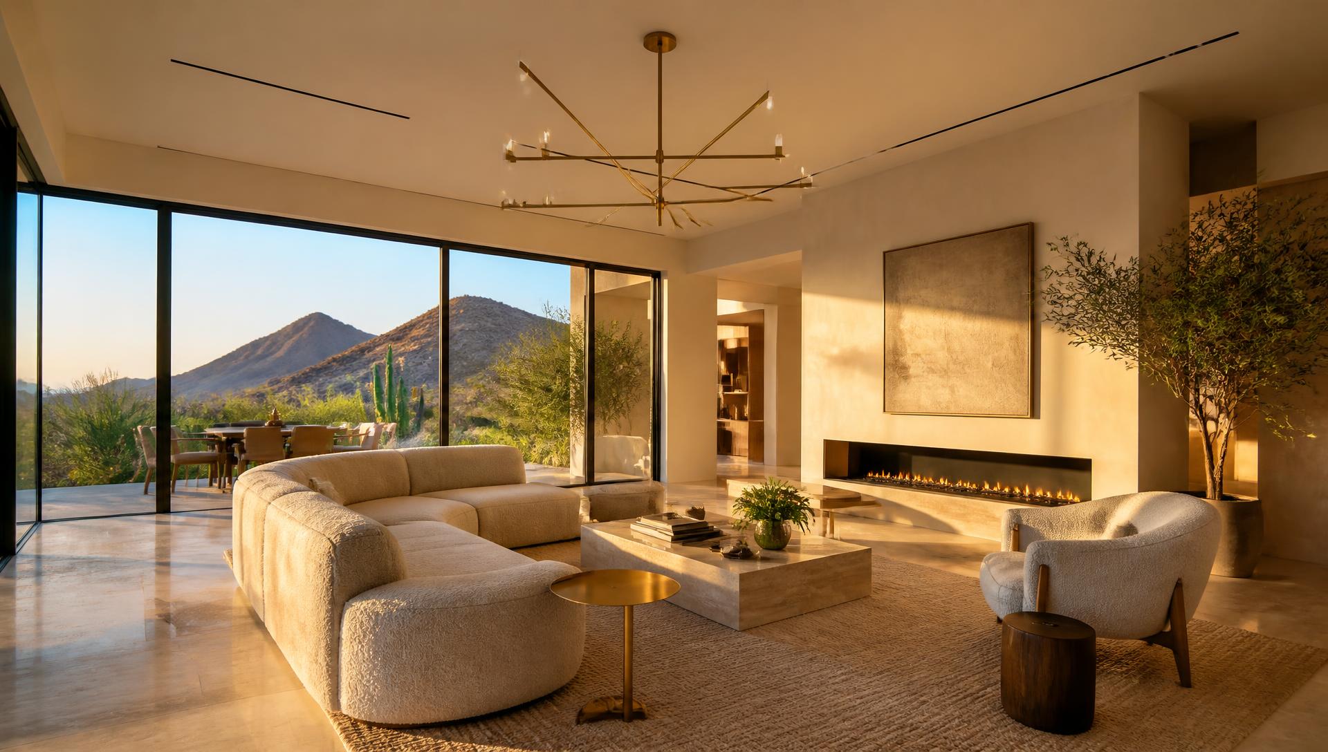 Luxury living room interior design in a Paradise Valley desert contemporary home